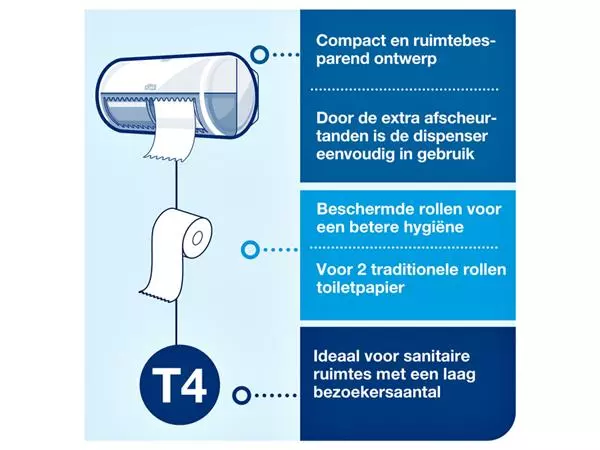 Een Toiletpapier Tork T4 advanced 2-laags 400vel wit 472168 koop je bij NiceSupplies.nl