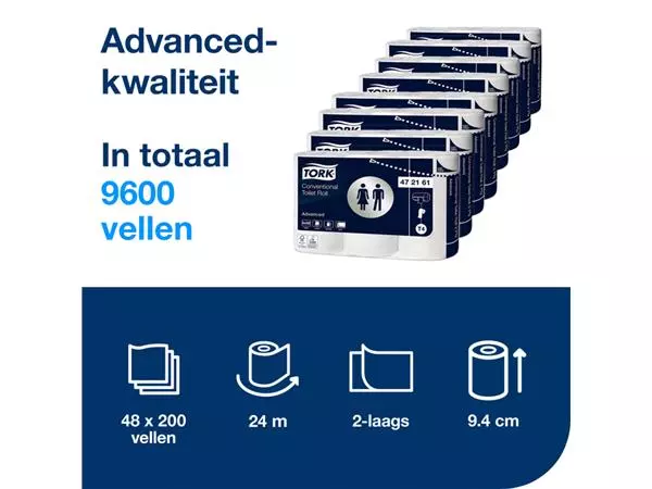 Een Toiletpapier Tork T4 advanced 2-laags 200vel wit 472161 koop je bij Unimark Office B.V.