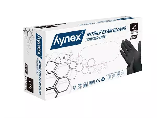 Een Handschoen Hynex L nitril zwart pak à 100 stuks koop je bij Van Leeuwen Boeken- en kantoorartikelen