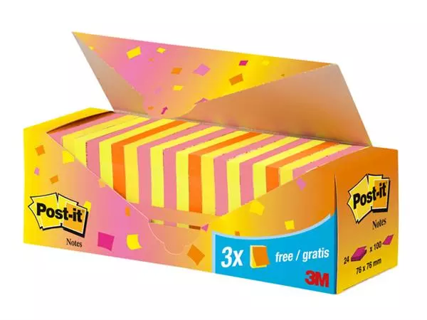 Een Memoblok 3M Post-it 654 76x76mm neon assorti 21 + 3 gratis koop je bij EconOffice