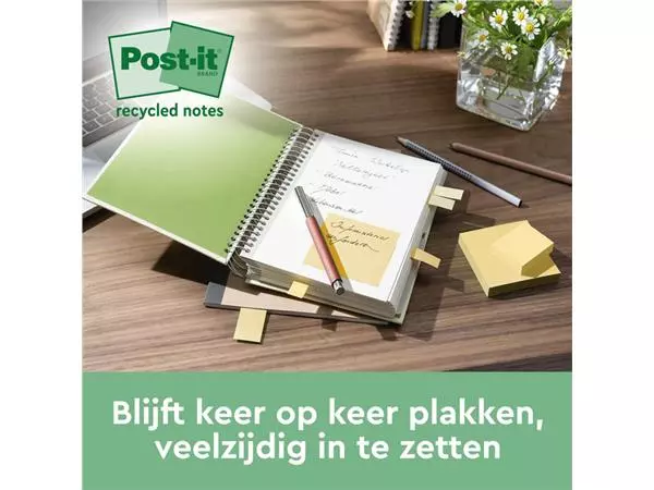 Memoblok 3M Post-it 654 76x76mm recycle geel 18 + 6 gratis