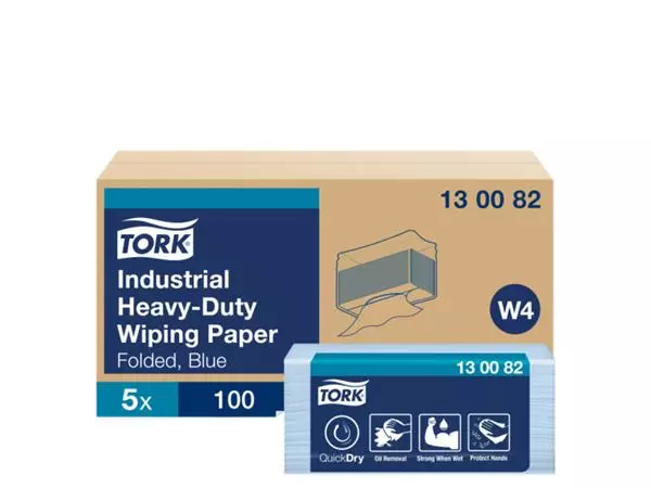 Een Reinigingsdoek Tork Heavy-Duty W4 gevouwen 100 vel blauw 130082 koop je bij Van Leeuwen Boeken- en kantoorartikelen