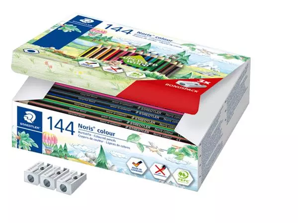 Een Kleurpotloden Staedtler Noris classpack à 144 stuks 12 kleuren + 3 puntenslijpers gratis koop je bij The Cartridge Company