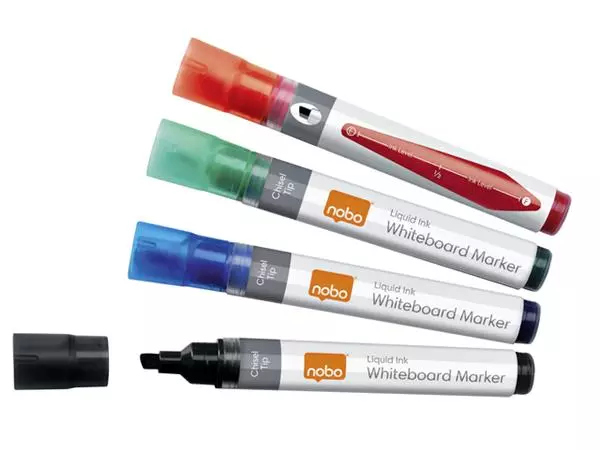 Een Viltstift Nobo whiteboard Liquid ink schuin assorti 4mm 10stuks koop je bij Van Hoye Kantoor BV