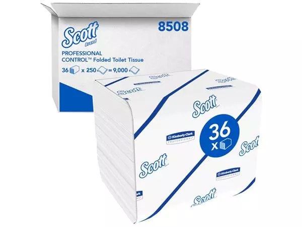 Een Toiletpapier Scott gevouwen tissue 2-laags 36x250stuks wit 8508 koop je bij Van Leeuwen Boeken- en kantoorartikelen
