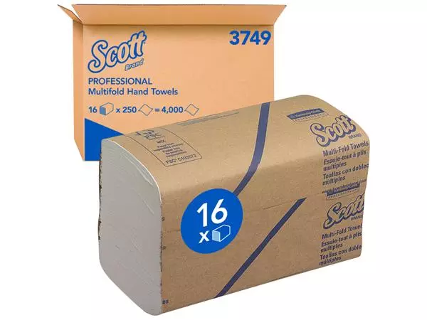 Handdoek Scott m-vouw 1laags 20.3x24cm wit 16x250stuks 3749