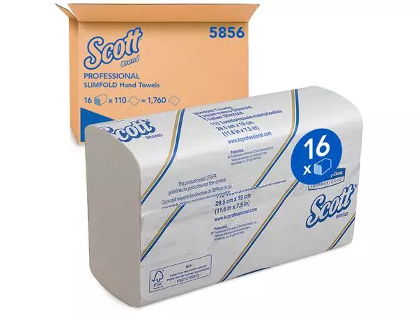 Een Handdoek Scott Slimfold m-vouw 1-laags 19x29,5cm wit 16x110stuks 5856 koop je bij Totaal Kantoor Goeree