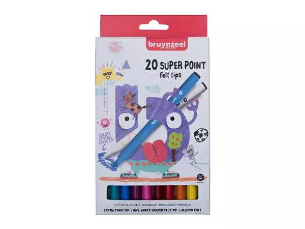 Een Viltstift Bruynzeel Super Point set á 20 kleuren koop je bij Alles voor uw kantoor