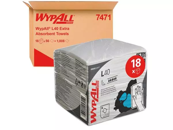 Een Poetsdoek WypAll L40 1-laags 304x317mm 18x56stuks wit 7471 koop je bij Totaal Kantoor Goeree