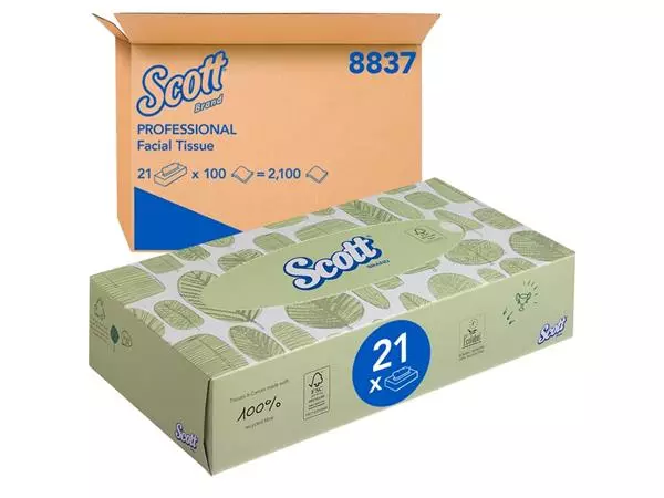 Een Facial tissues Scott 2-laags standaard 21x100stuks wit 8837 koop je bij MV Kantoortechniek B.V.