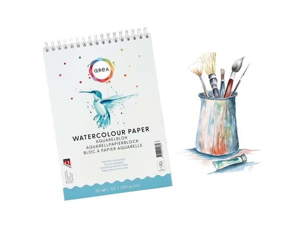 Een Aquarelblok Qrea A5 20vel 200gr spiraal koop je bij NiceSupplies.nl