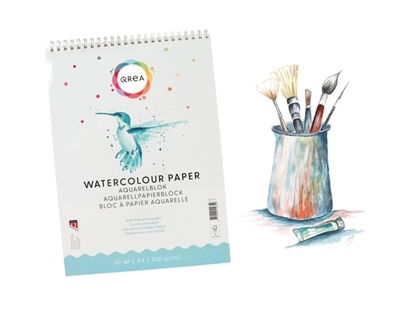 Een Aquarelblok Qrea A4 20vel 200gr spiraal koop je bij NiceSupplies.nl