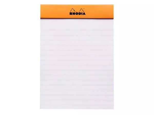 Een Schrijfblok Rhodia A6 lijn 80 vel 80gr oranje koop je bij Buro De Peuter