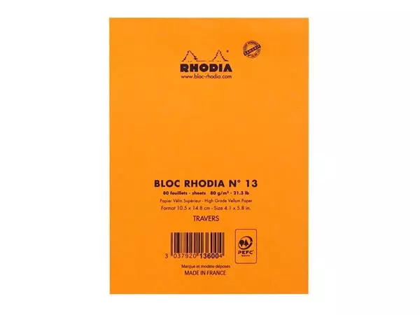 Een Schrijfblok Rhodia A6 lijn 80 vel 80gr oranje koop je bij Kantoorvakhandel van der Heijde