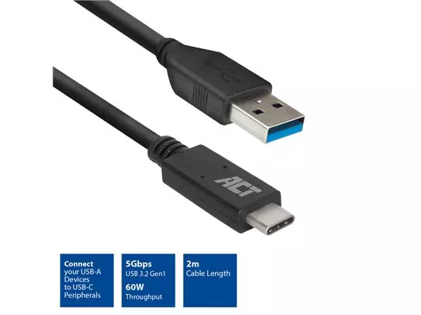 Een KABEL ACT USB A 3.2 NAAR USB-C 2 METER koop je bij Kantoorvakhandel van der Heijde