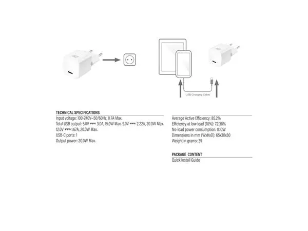 Een Oplader ACT compact met Powerdelivery 20W wit koop je bij Goedkope Kantoorbenodigdheden