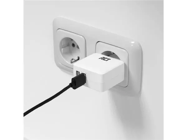 Een Oplader ACT USB 2 poorts Quickcharge 30W wit koop je bij Goedkope Kantoorbenodigdheden