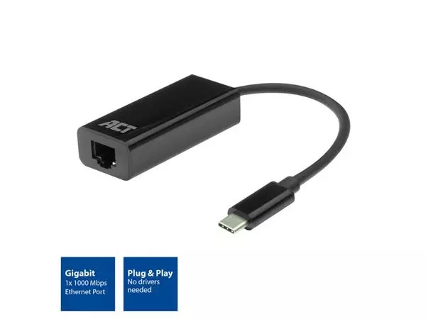 Een Adapter ACT USB-C naar Gigabit Ethernet koop je bij Unimark Office B.V.