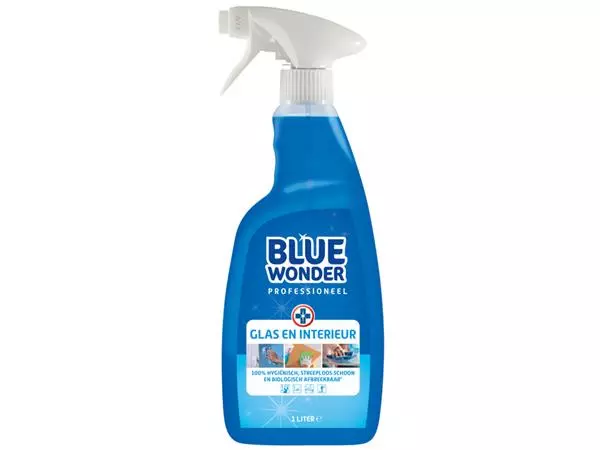 Een Glasreiniger Blue Wonder Prof glas en interieur spray 1liter koop je bij KantoorProfi België BV