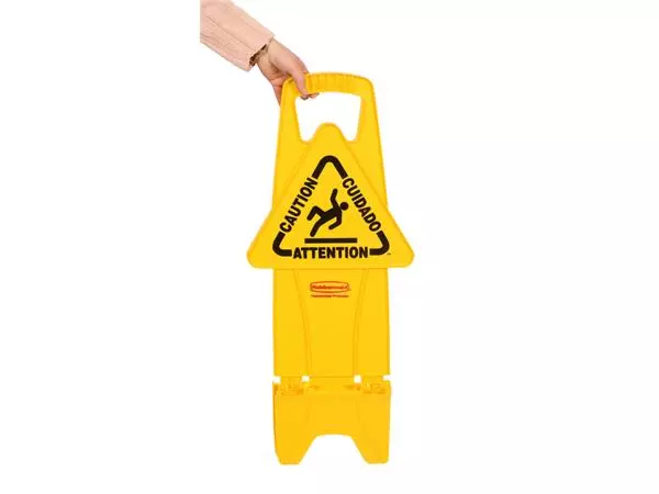 Een Waarschuwingsbord Rubbermaid tweezijdig meertalig met voet 66cm geel koop je bij EconOffice