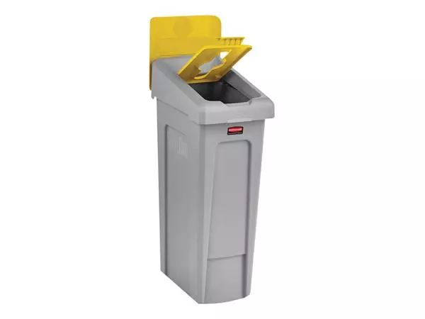 Een Deksel Rubbermaid Slim Jim Recyclestation inwerpopening voor gemengde recycling geel koop je bij Goedkope Kantoorbenodigdheden