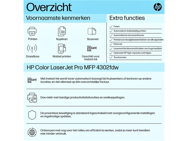 Een MULTIFUNCTIONAL LASER HP COLOR LASERJET 4302FDW koop je bij Kantoorvakhandel van der Heijde