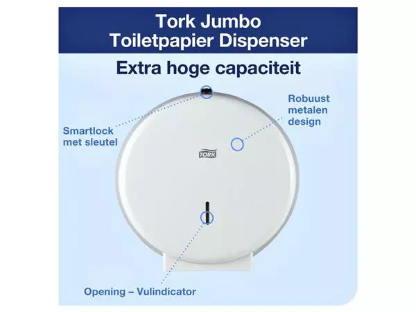 Toiletpapierdispenser Tork Jumbo T1 metaal wit 246040