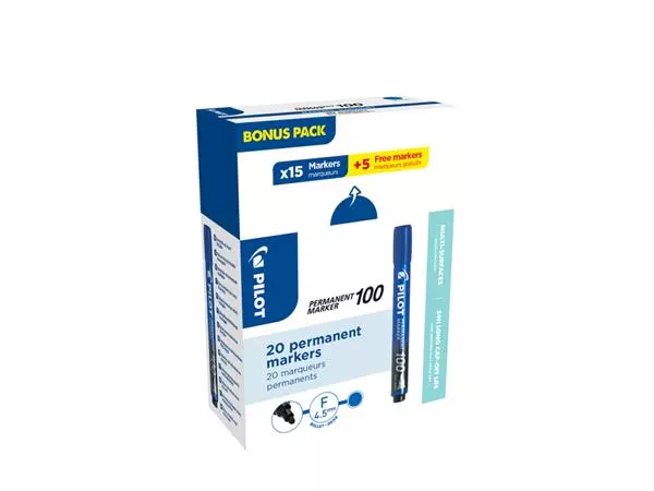 Een Viltstift PILOT 100 rond fijn blauw doos à 15+5 gratis koop je bij NiceSupplies.nl