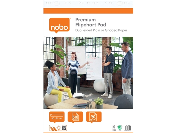 Een Flipoverpapier Nobo Premium 60x85cm dubbelzijdig plano 2x 50vel koop je bij MegaOffice