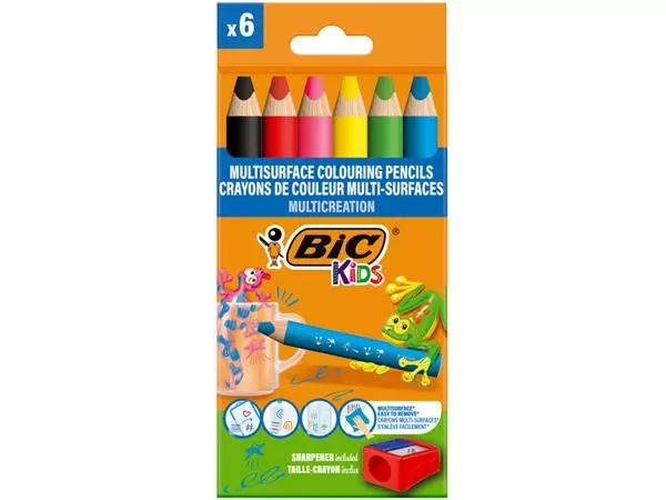 Een Crayon de couleur BIC Kids Multi-surface inclus taille-crayon assorti paquet 6 pièces koop je bij Van Hoye Kantoor BV