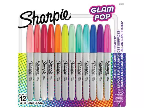 Een Viltstift Sharpie Glampop fijn assorti blister à 12 stuks koop je bij Tonerinktshop