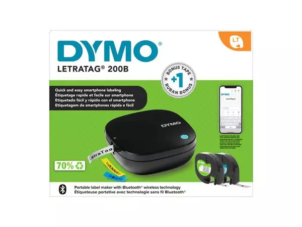 Labelprinter Dymo LetraTag 200B draagbaar bluetooth 12mm zwart promopack