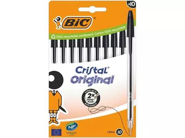 Een Balpen Bic Cristal medium zwart blister à 10 stuks koop je bij Van Hoye Kantoor BV