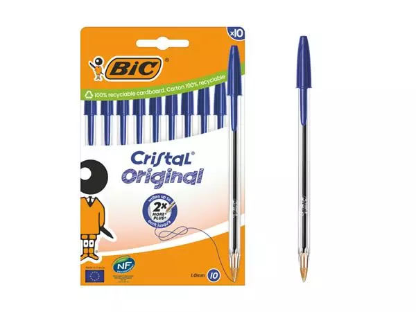 Een Balpen Bic Cristal medium blauw blister à 10 stuks koop je bij Unimark Office B.V.