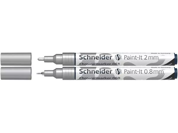 Een Viltstift Schneider Paint-it 060 - 061 2.0mm en 0.8mm metallic chrome set à 2 stuks koop je bij MV Kantoortechniek B.V.