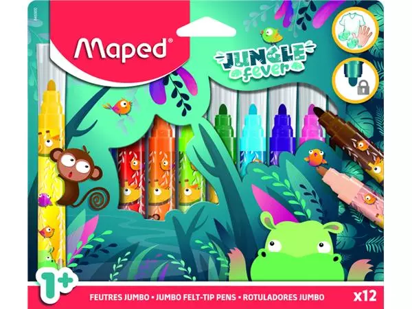 Een Viltstift Maped Jungle Fever Jumbo set à 12 kleuren koop je bij KantoorProfi België BV