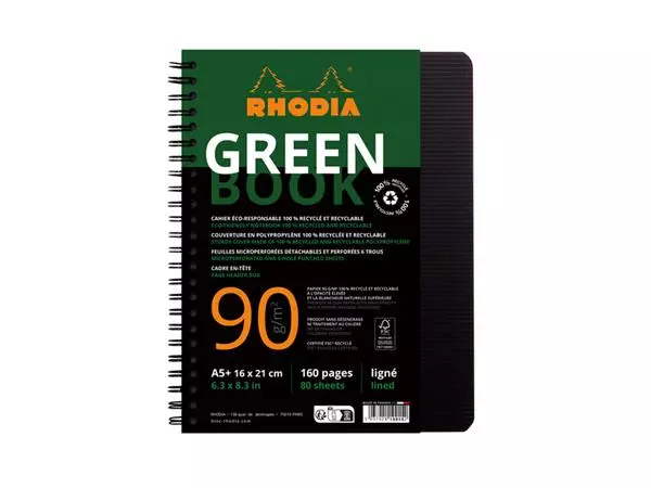 Een Notitieboek Rhodia Greenbook A5 lijn 6-gaats 180 pagina's 90gr zwart koop je bij Totaal Kantoor Goeree