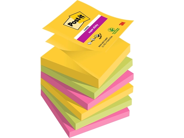 Memoblok Post-it 3M Z-Note R330 Super Sticky 76x76mm Carnival 6 stuks