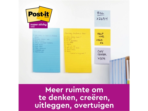 Een Memoblok 3M Post-it 5845 Super Sticky 127x203mm lijn assorti kleur koop je bij Alles voor uw kantoor