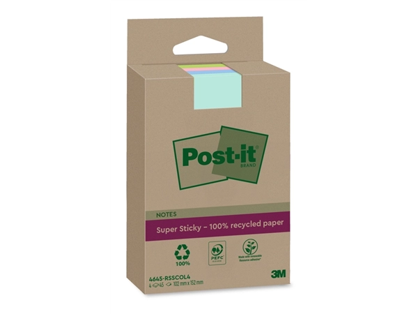 Een Memoblok 3M Post-it 4645-RSSCOL4 Super Sticky 102x152mm ass. Kleur koop je bij De Angelot