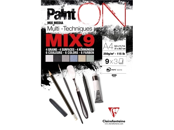 Mix Media Papier Clairefontaine A4 Paint On 27 vel 250gram assorti