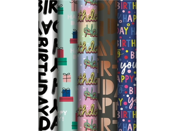 Een Inpakpapier Stewo Happy Birthday 200x70cm assorti koop je bij Tonerinktshop