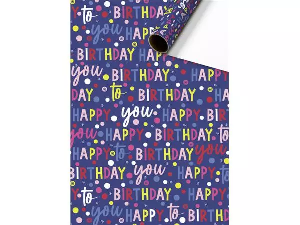 Een Inpakpapier Stewo Happy Birthday 200x70cm assorti koop je bij NiceSupplies.nl