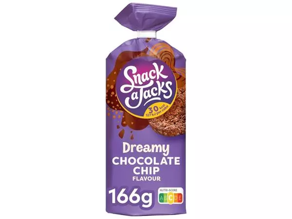 Een Rijstwafel Snack-a-Jacks chocololate chip pak 166 gram koop je bij Van Leeuwen Boeken- en kantoorartikelen