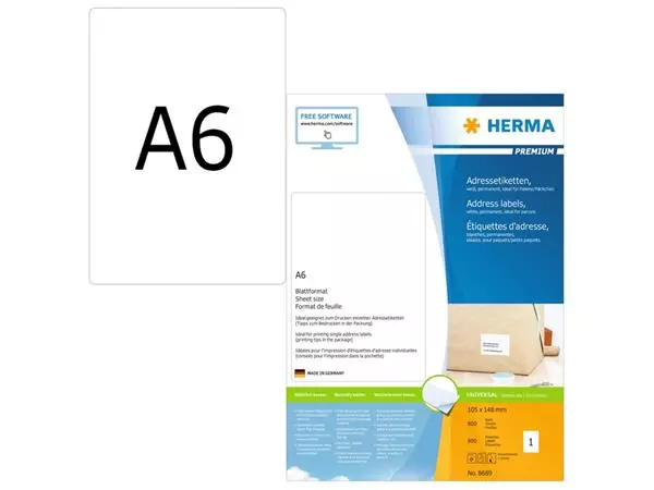 Een Etiket HERMA 8689 105x148mm Premium wit 800 etiketten koop je bij Van Hoye Kantoor BV
