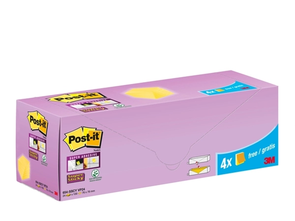 Een Memoblok 3M Post-it 654-SSCY Super Sticky 76x76mm geel voordeelpak koop je bij EconOffice