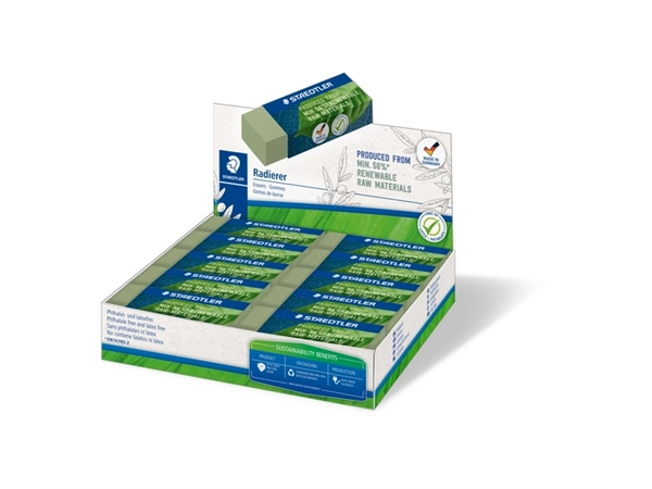 Een Gum Staedtler Eco 52680 65x23x10mm olijfgroen 20 stuks koop je bij Tonerinktshop