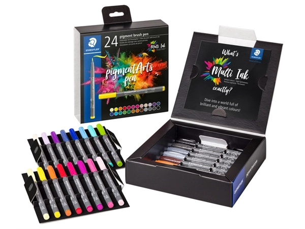 Een Brushpen Staedtler PigmentArts set à 24 kleuren koop je bij EconOffice