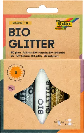 Een Glitterpoeder Bio Folia Stardust 7gr 5 stuks 3 kleuren koop je bij Van Hoye Kantoor BV