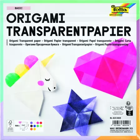 Een Origami papier Folia 20x20cm transparant 42gr 500 vel in 10 kleuren koop je bij Van Hoye Kantoor BV